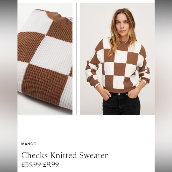 Mango Women’s Brown and White Checks Knitted Sweater - Picture 8 of 14